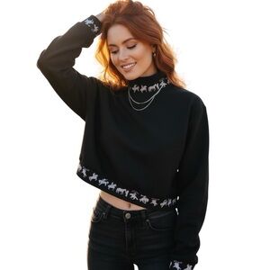 Western Gringa XL Black Cropped Long Sleeve Mock-neck Shirt Western Cowgirl